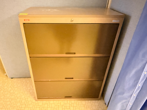 THREE DRAWER LATERAL FILE CABINET.