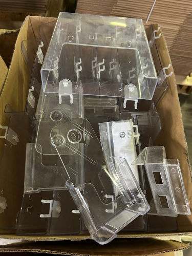 (1) BOX OF ASSORTED CLEAR ACRYLIC BROCHURE DISPLAYS