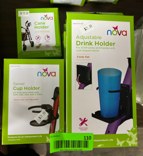 (1) LOT OF ASSORTED DRINK HOLDERS AND CANE HOLDER ATTACHMENTS FOR WALKERS