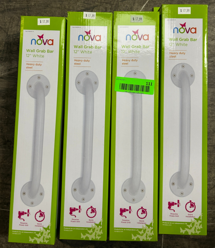 (4) NOVA WALL GRAB BAR 12 INCH IN WHITE
