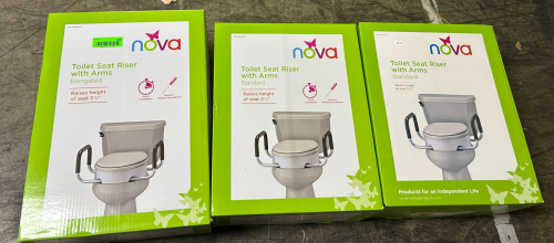 (3) ASSORTED NOVA TOILET SEAT RISERS WITH ARMS