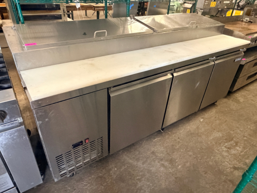 NORPOLE 90" THREE DOOR REFRIGERATED SANDWICH PREP COOLER.