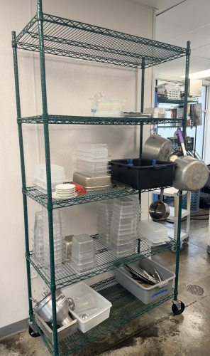 48" X 24" FOUR TIER POLY COATED SHELF ( ON CASTERS )
