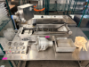 BELSHAW ADAMATIC DONUT ROBOT MARK II AUTOMATIC DONUT FRYER WITH ACCESSORIES. STAINLESS STEEL CONSTRUCTION WITH CONVEYOR FRYING SYSTEM, INCLUDES DEPOSITOR HEAD, HOPPER, PRODUCT TRAY, AND ADDITIONAL ACCESSORY - 2