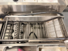 BELSHAW ADAMATIC DONUT ROBOT MARK II AUTOMATIC DONUT FRYER WITH ACCESSORIES. STAINLESS STEEL CONSTRUCTION WITH CONVEYOR FRYING SYSTEM, INCLUDES DEPOSITOR HEAD, HOPPER, PRODUCT TRAY, AND ADDITIONAL ACCESSORY - 6