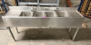 72" FOUR WELL STAINLESS UNDER BAR SINK W/ DOUBLE FAUCET.