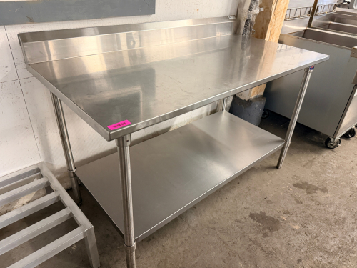 60" X 30" ALL STAINLESS TABLE W/ 4" BACK SPLASH.