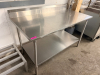 60" X 30" ALL STAINLESS TABLE W/ 4" BACK SPLASH. - 2