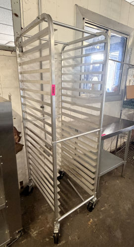 TWENTY PAN ALUMINUM TRAY RACK.
