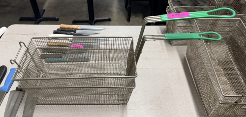 (2) WIRE DEEP FRY BASKETS FOR 75 LB. FRYER.