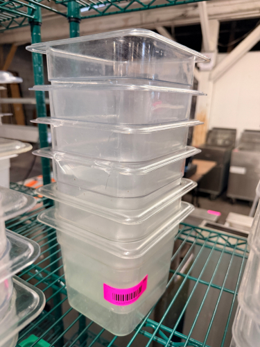 (6) 1/6 SIZE PLASTIC INSERTS - NO LIDS