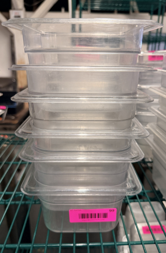 (6) 1/6 SIZE PLASTIC INSERTS - NO LIDS