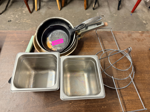 (1) LOT OF ASSORTED STAINLESS SMALL WARES.