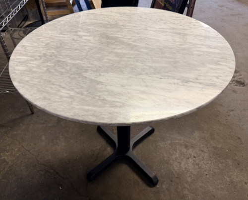 31.5" ROUND WHITE MARBLE TOP TABLE W/ BASE.
