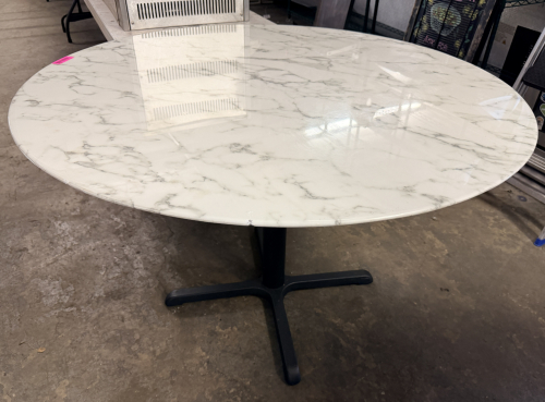 47.5" ROUND WHITE MARBLE TOP TABLE W/ BASE.
