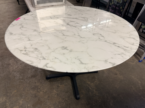 47.5" ROUND WHITE MARBLE TOP TABLE W/ BASE.