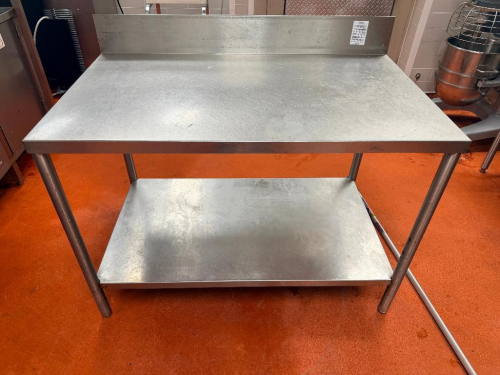 48" X 30" STAINLESS TABLE W/ 4" BACK SPLASH.