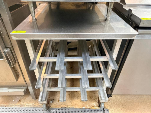 30" X 24" STAINLESS TABLE W/ #10 CAN RACK BASE.