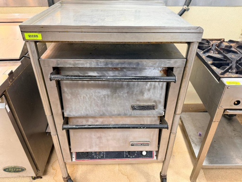 GARLAND DOUBLE DECK ELECTRIC STONE PIZZA OVEN W/ STAINLESS WORK TOP SURROUND.