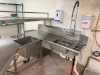 8' X 4' X 6' " U " SHAPED STAINLESS LEFT SIDE SOIL TABLE W/ SPRAYER STATION, RISER SHELF, AND WASH SINK. - 3