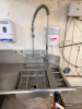 8' X 4' X 6' " U " SHAPED STAINLESS LEFT SIDE SOIL TABLE W/ SPRAYER STATION, RISER SHELF, AND WASH SINK. - 4