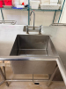 8' X 4' X 6' " U " SHAPED STAINLESS LEFT SIDE SOIL TABLE W/ SPRAYER STATION, RISER SHELF, AND WASH SINK. - 5