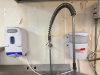8' X 4' X 6' " U " SHAPED STAINLESS LEFT SIDE SOIL TABLE W/ SPRAYER STATION, RISER SHELF, AND WASH SINK. - 8