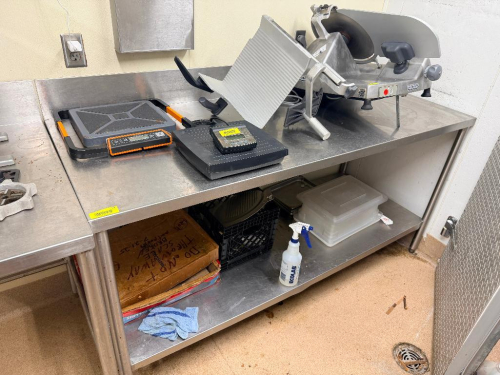 60" X 30" ALL STAINLESS TABLE W/ 4" BACK SPLASH.