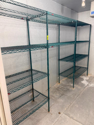 (1) SET OF 9' POLY COATED SHELVING RUN. 42" SECTION AND 36" SECTION. AND (2) 36" INSERTS.