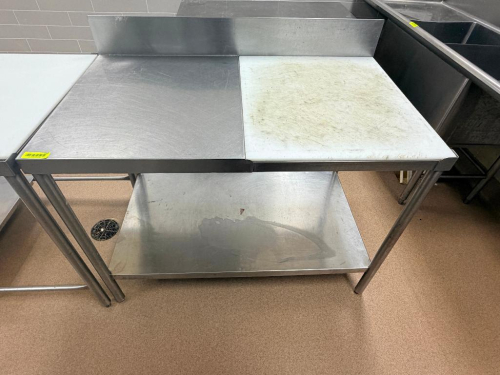 48" X 30" STAINLESS TABLE W/ 24" CUTTING BOARD DIVIDED TOP
