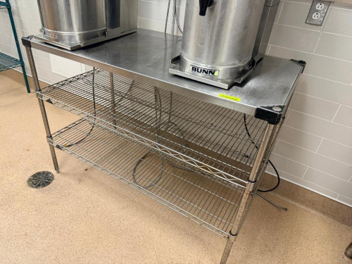 50" X 24" STAINLESS SHELF W/ WIRE UNDER SHELF.