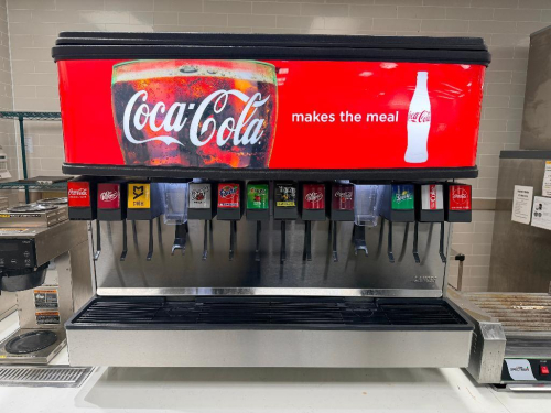 LANCER 4500 12 GROUP FOUNTAIN SODA DISPENSER W/ (2) ICE DISPENSER.