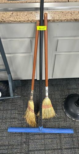 (2) BROOMS AND (1) SQEEGEE