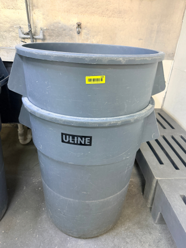 (2) ULINE 44 GALLON TRASH CANS