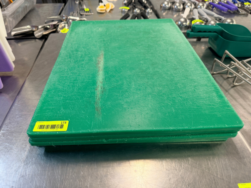 (3) 18" X 24" GREEN PLASTIC CUTTING BOARDS.