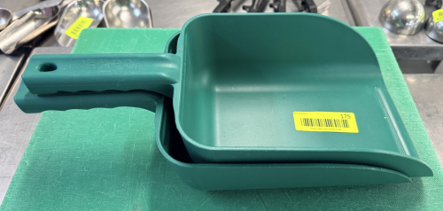 (2) GREEN PLASTIC INGREDIENT SCOOPS.