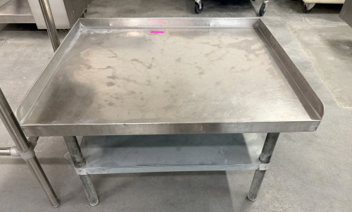 36" X 30" ALL STAINLESS LOW BOY EQUIPMENT STAND W/ 2" SIDE AND BACK SPLASH.