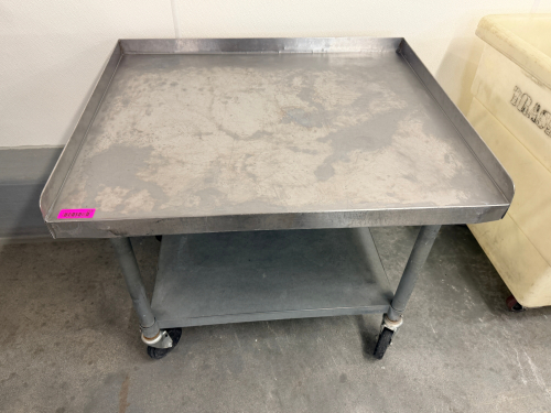 36" X 30" ALL STAINLESS LOW BOY EQUIPMENT STAND W/ 2" SIDE AND BACK SPLASH.