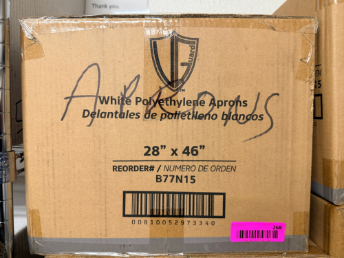 (5) CASES OF WHITE POLYETHYLENE APRONS 28" X 46"