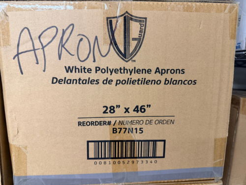 (5) CASES OF WHITE POLYETHYLENE APRONS 28" X 46"