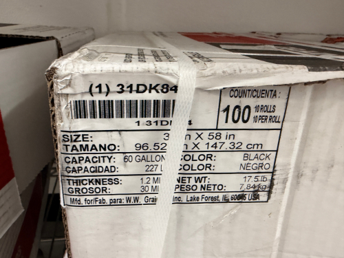 (6) CASES OF GRAINGER 96 GALLON TRASH BAGS.