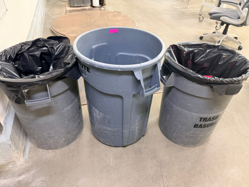 (3) 44 GALLON TRASH CANS