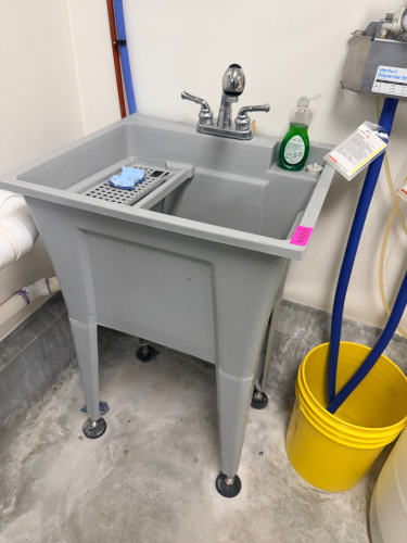 20" X 22" GREY PLASTIC SLOP SINK W/ FAUCET,