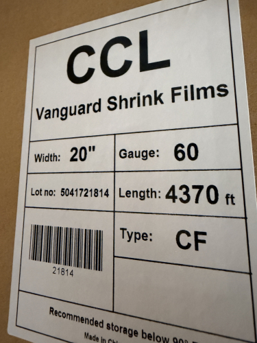 (8) CASES OF CCL VANGUARD SHRINK FILMS 20" X 4370 FT. TYPE CF