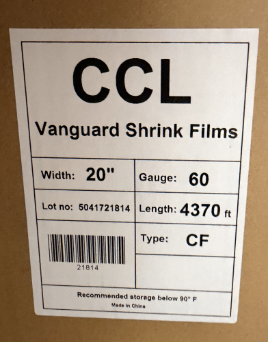 (5) CASES OF CCL VANGUARD SHRINK FILMS 20" X 4370 FT. TYPE CF