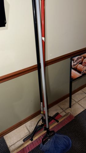 (2) BROOMS AND (1) MOP