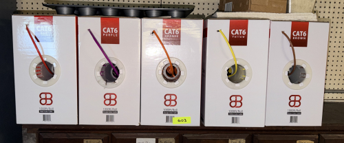 (5) OPEN BOXES OF CAT6 DATA CABLE.