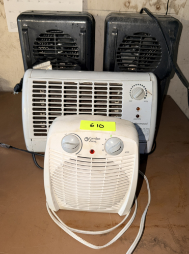 (3)CERAMIC HEATERS AND (1) PERSONAL FAN.