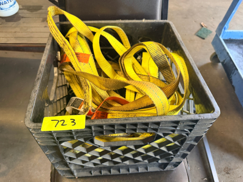 MILK CRATE AND CONTENTS - ASSORTED STRAPS