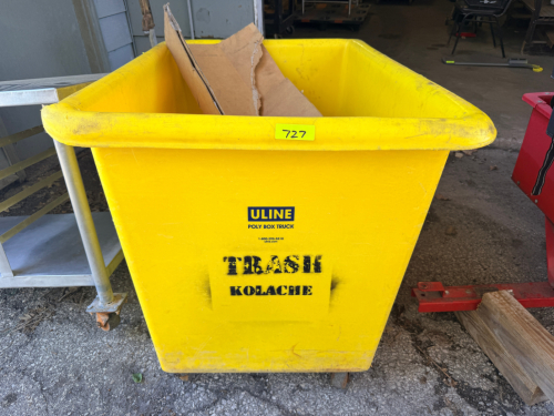 48" YELLOW PLASTIC HOPPER CART.